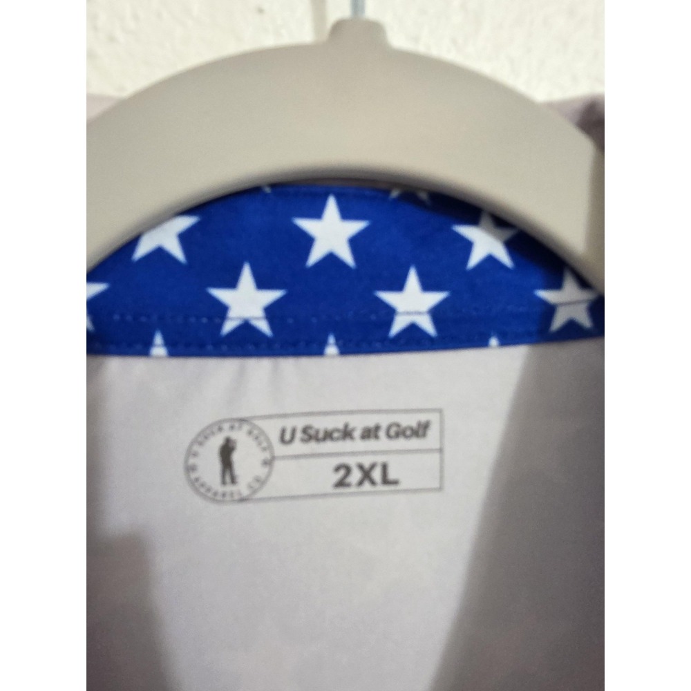 U Suck At Golf Polo Shirt Mens 2XL Gray Star Print Golf Performance Stretch - Picture 2 of 8